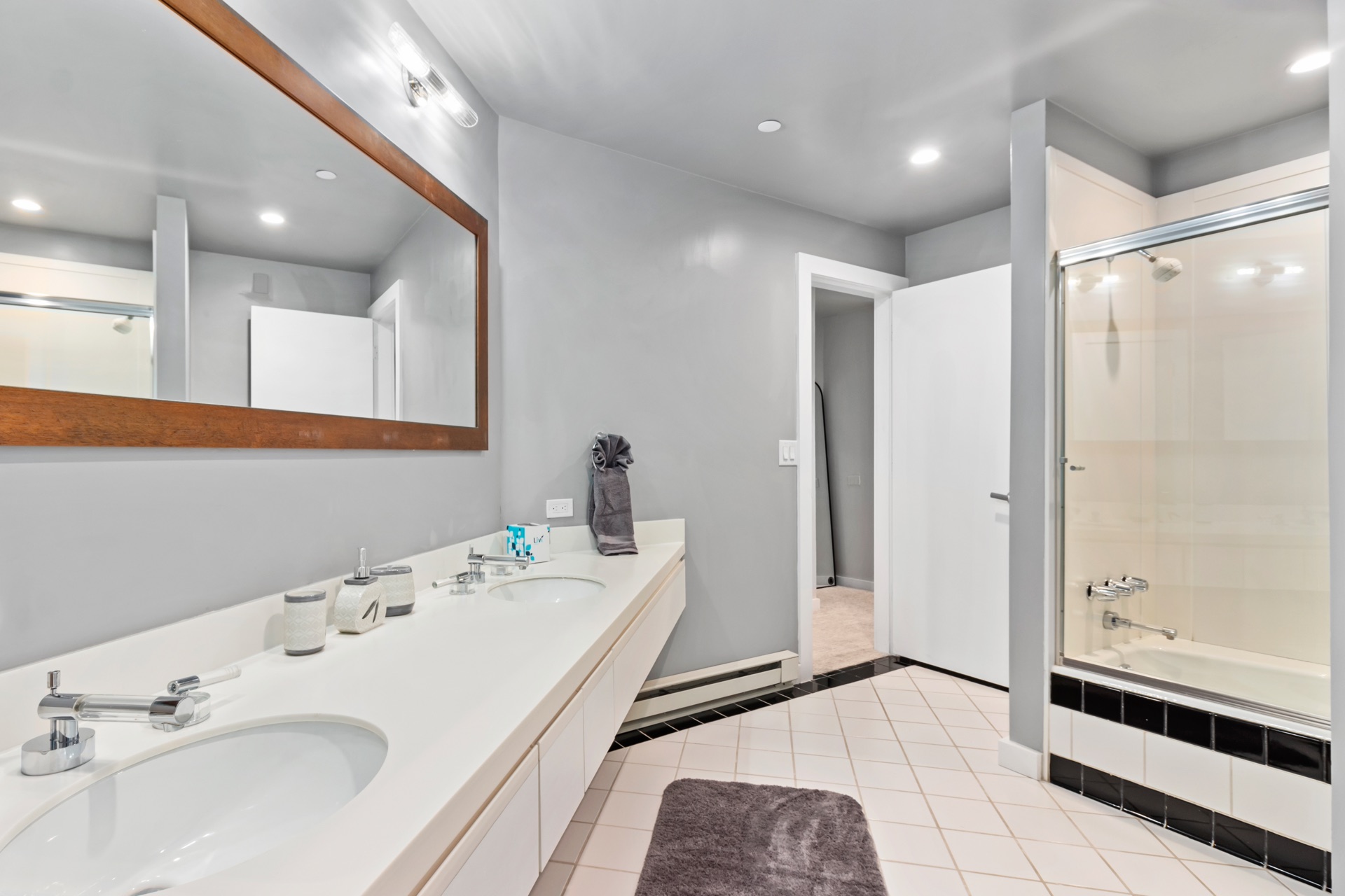 Bunk bed bathroom with modern tile